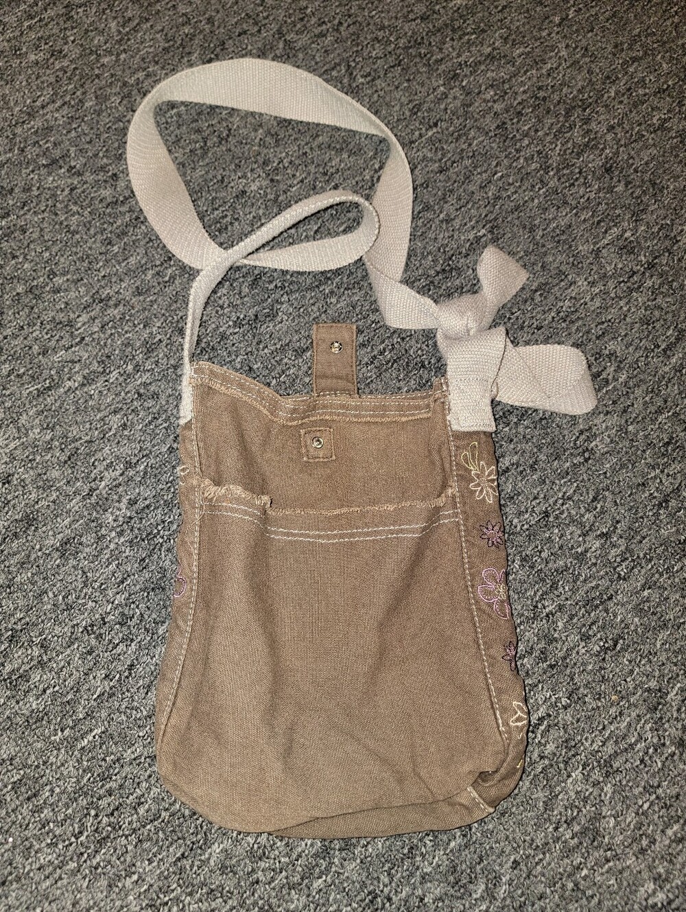 Thirty-one Casual Brown Canvas Crossbody Bag with Floral Trim